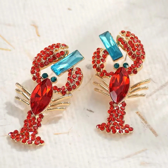 Lobster Crystal Shape Glass Stone Dangle Earrings - Picture 5 of 8